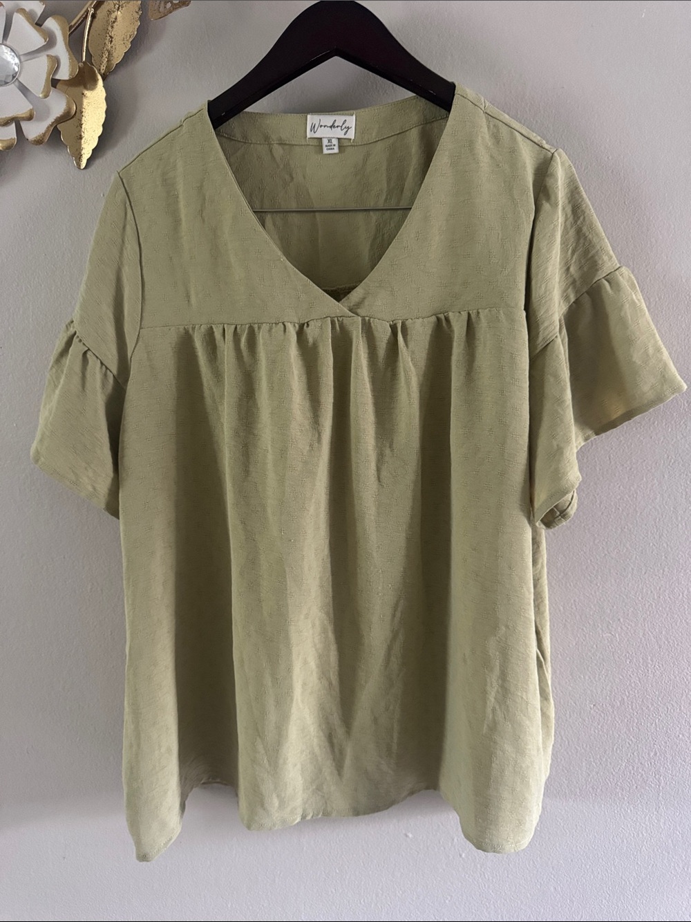 Wonderly Light Olive V-Neck Babydoll Tunic